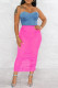 Rose Pink Sexy Casual Patchwork Backless Fold Strapless Sleeveless Dress
