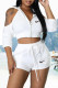 White Fashion Sportswear Print Patchwork Hooded Collar Half Sleeve Two Pieces