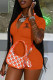 Orange Fashion Casual Print Letter Zipper Collar Rompers