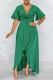 Green Fashion Casual Solid Patchwork V Neck Short Sleeve Dress Dresses