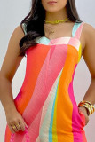 Colour Casual Print Patchwork Spaghetti Strap Straight Jumpsuits