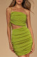 Green Fashion Sexy Solid Hollowed Out Backless Fold Spaghetti Strap Sleeveless Dress