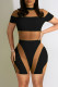 Black khaki Fashion Sexy Patchwork See-through O Neck Skinny Rompers