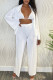 White Sexy Solid Bandage Patchwork Turndown Collar Long Sleeve Three Pieces