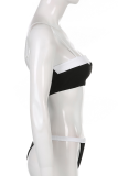 Black Vacation Solid Hollowed Out Patchwork Swimwears