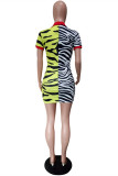 Leopard Print Fashion Casual Print Patchwork Turndown Collar Short Sleeve Dress