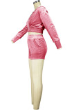 Pink Casual Gradual Change Solid Patchwork Hooded Collar Long Sleeve Two Pieces