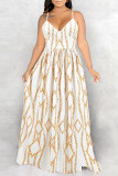 White Fashion Sexy Print Backless Spaghetti Strap Long Dress