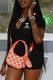 Black Fashion Casual Print Letter Zipper Collar Rompers