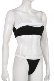 Black Vacation Solid Hollowed Out Patchwork Swimwears