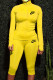 Yellow Fashion Sportswear Print Letter Zipper Collar Long Sleeve Two Pieces
