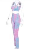 Pink Sportswear Patchwork Tie-dye Square Collar Sleeveless Two Pieces
