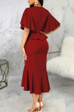 Blue Elegant Solid Patchwork Flounce O Neck Irregular Dress Dresses
