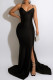 Black Fashion Sexy Solid Bandage Backless Slit Spaghetti Strap Evening Dress