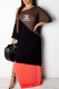 Orange Fashion Elegant Print Patchwork Oblique Collar Irregular Dress Dresses