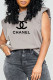 Grey Fashion Street Print Letter O Neck Tops