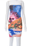 Multicolor Fashion Sexy Print Backless Strapless Sleeveless Dress