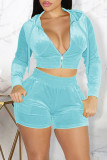 Light Blue Casual Gradual Change Solid Patchwork Hooded Collar Long Sleeve Two Pieces