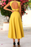 Yellow Elegant Solid Patchwork Backless O Neck Sleeveless Two Pieces