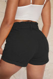 Black Fashion Casual Solid Patchwork High Waist Regular Denim Shorts