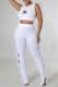 White Fashion Sexy Print Bandage O Neck Sleeveless Two Pieces