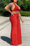 Red Sexy Casual Solid Vests Pants V Neck Sleeveless Two Pieces