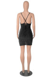 Coffee Fashion Sexy Solid Bandage Backless Spaghetti Strap Sleeveless Dress