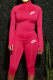 Red Fashion Sportswear Print Letter Zipper Collar Long Sleeve Two Pieces