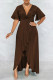 Brownness Fashion Casual Solid Patchwork V Neck Short Sleeve Dress Dresses