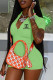 Green Fashion Casual Print Letter Zipper Collar Rompers