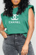 Green Fashion Street Print Letter O Neck Tops