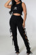 Black Fashion Sexy Print Bandage O Neck Sleeveless Two Pieces