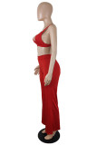 Red Sexy Casual Solid Vests Pants V Neck Sleeveless Two Pieces
