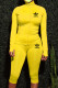 Yellow Fashion Sportswear Print Letter Zipper Collar Long Sleeve Two Pieces