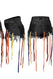 Cowboy Black Street Solid Bandage Patchwork High Waist Denim Shorts