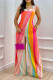 Colour Casual Print Patchwork Spaghetti Strap Straight Jumpsuits