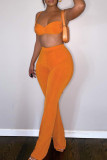 Orange Sexy Casual Solid Backless Vests Spaghetti Strap Sleeveless Two Pieces