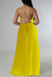 Yellow Elegant Solid Patchwork Backless Fold Straight Jumpsuits