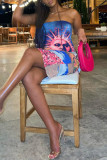 Multicolor Fashion Sexy Print Backless Strapless Sleeveless Dress