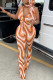 Orange Fashion Casual Print Backless Halter Jumpsuits