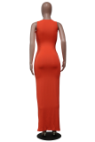 Red Fashion Print Patchwork U Neck Pencil Skirt Dresses