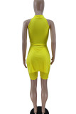 Yellow Casual Print Bandage Patchwork Half A Turtleneck Sleeveless Two Pieces