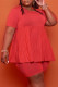 Red Fashion Casual Solid Patchwork O Neck Plus Size Two Pieces