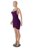 Purple Fashion Sexy Solid Bandage Backless Spaghetti Strap Sleeveless Dress