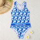 Blue Fashion Letter Print Patchwork Swimwears
