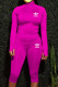 Rose Red Fashion Sportswear Print Letter Zipper Collar Long Sleeve Two Pieces
