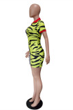 Leopard Print Fashion Casual Print Patchwork Turndown Collar Short Sleeve Dress