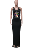 Red Fashion Print Patchwork U Neck Pencil Skirt Dresses