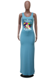 Red Fashion Print Patchwork U Neck Pencil Skirt Dresses
