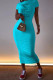 Cyan Fashion Casual Print Letter O Neck One Step Skirt Dresses